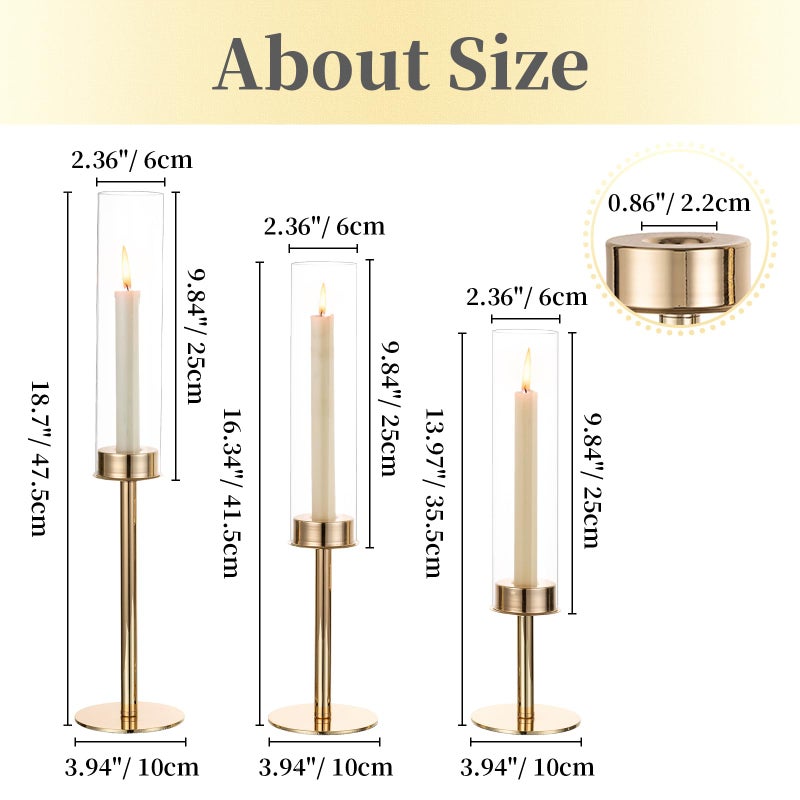 Hewory Gold Candle Holders Hurricane Candlestick Holders  6Pcs Candle Stick Candle Holder Candelabra  Taper Candle Holders with Glass Candle Cover for Wedding Table Centerpiece Christmas Decor - Image 4